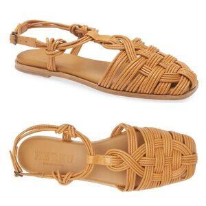 HEREU Mantella Strappy Fisherman Flat Sandals EU 38 7.5 Camel Brown Leather NEW